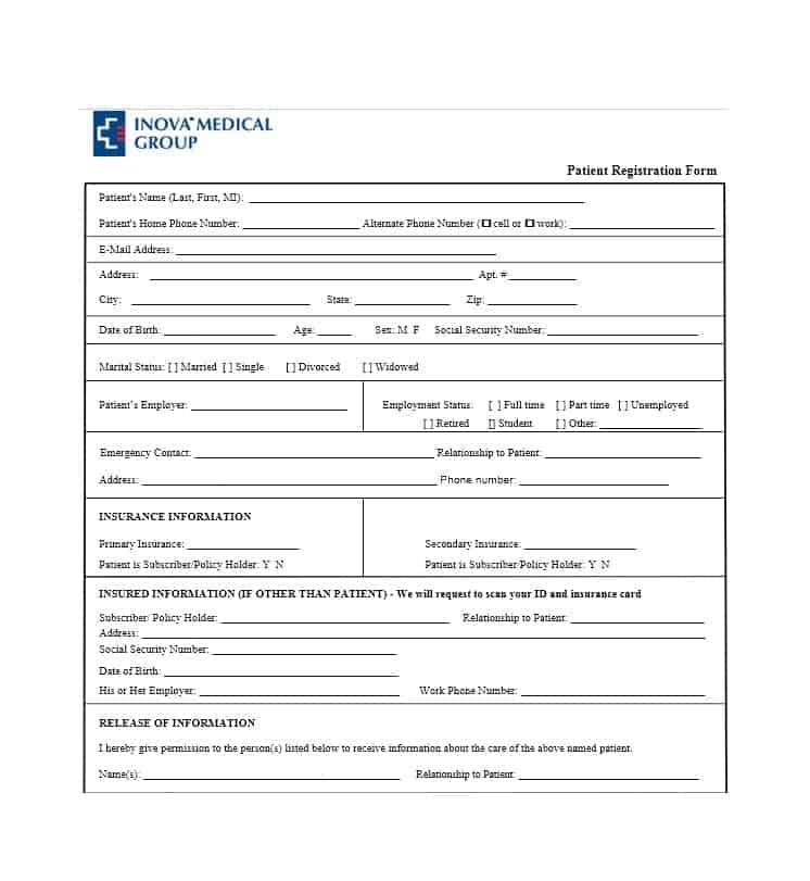 Patient Registration Form Template Free Download Printable Templates